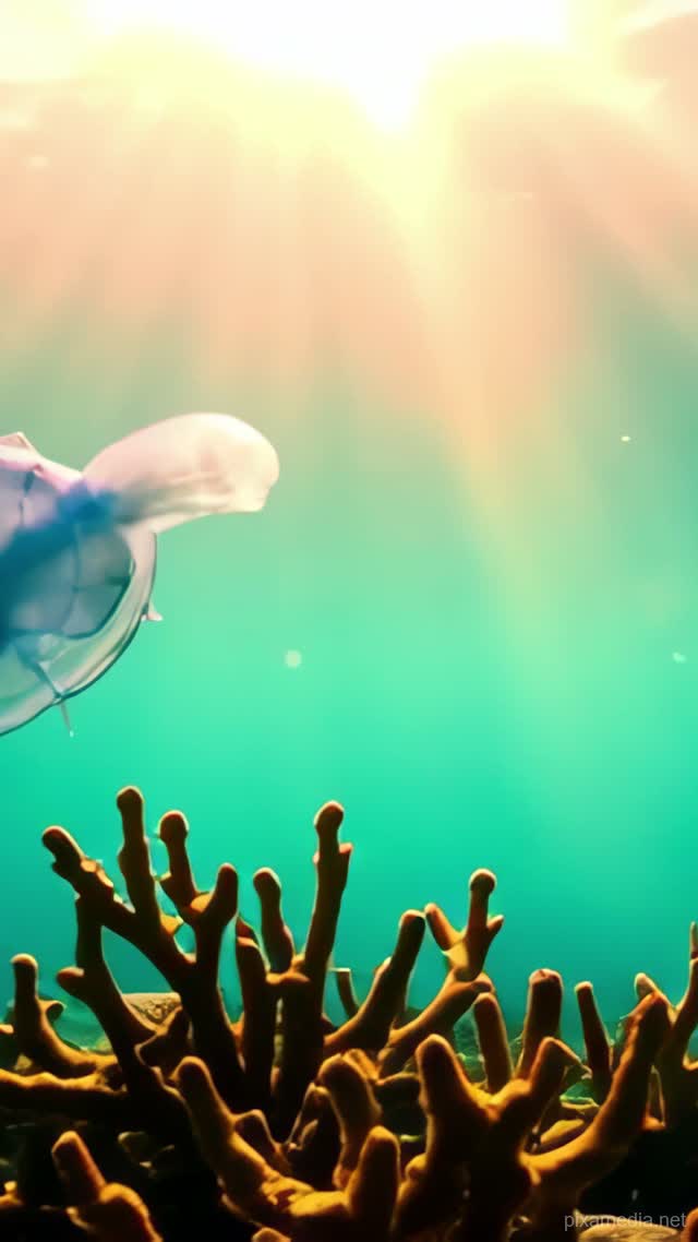Larvacean Drifts Through Sunlit Reef - Ocean Deep AI stock